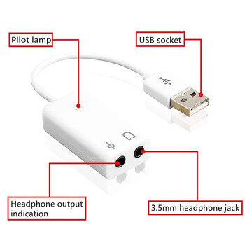 Προσαρμογέας ήχου USB Εξωτερική κάρτα ήχου με υποδοχή ακουστικών 3,5 mm και υποδοχή μικροφώνου για φορητό υπολογιστή Windows Mac Linux