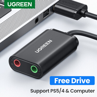 UGREEN garso plokštė USB garso sąsaja 3,5 mm mikrofono garso adapteris USB garso plokštė kompiuteriui PS4 5 ausinės išorinis garso adapteris