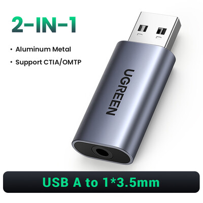 UGREEN zvučna kartica USB na 3,5 mm adapter audio sučelja za mikrofon slušalica za PC prijenosno računalo PS5/4 TRRS (CTIA/OMTP) aluminijsko metalno kućište