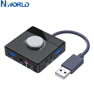 Nworld USB външна звукова карта 3 порта до 3,5 мм жак Без драйвери Звукова карта с регулируем звук Външен стерео аудио адаптер