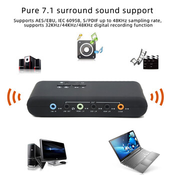 USB External Sound Card 7.1 Stereo Sound Card Audio Optical Interface 3.5mm Μικρόφωνο Προσαρμογέας ήχου Κάρτα ήχου για φορητό υπολογιστή