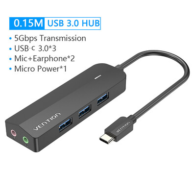 Vention USB 3.0 Hub 3 prievadų USB garso plokštė 2 viename išorinis stereo garso adapteris 3,5 mm su ausinių mikrofonu USB garso plokšte