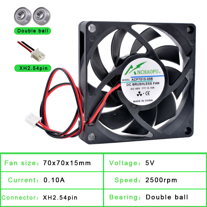 ACP7015 7cm 70mm ventiliatorius 70x70x15mm DC5V 12V 24V 2 kontaktų aušinimo ventiliatorius, skirtas važiuoklės maitinimo šaltinio maršrutizatoriaus keitikliui