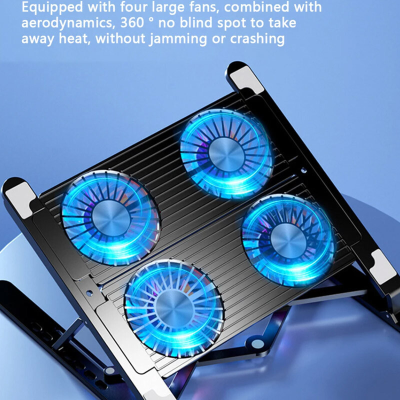 Novo postolje za hlađenje prijenosnog računala, sklopiva podloga za hlađenje prijenosnog računala, prijenosno podesivo postolje za prijenosno računalo za 13-17,3 inča s 4 ventilatora