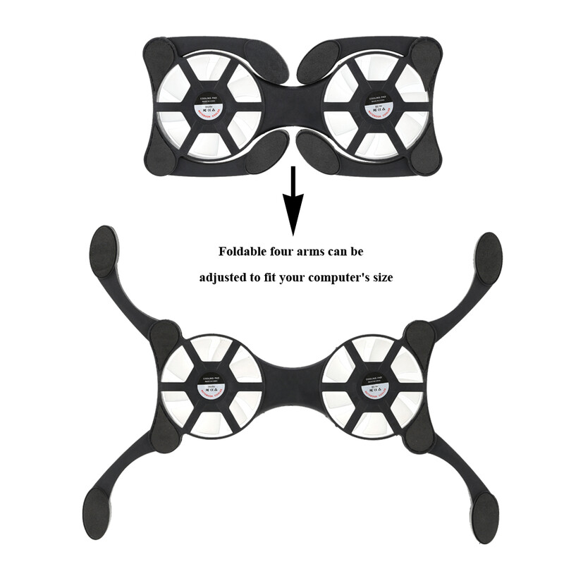 Портативен охладител Mini Foldable Foldable USB Dual Fan Cooler Cooler Pad for PC Laptop Notebook 7 Съвместим с 7"~15" лаптоп