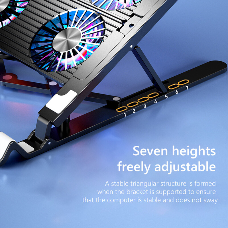 Ventilator za hlađenje prijenosnog računala s 2/4 ventilatora, tihi ventilator za hlađenje prijenosnog računala za igre RGB prijenosni držač visine 7 za prijenosna računala od 11 do 17,3 inča