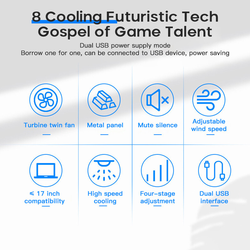 Dva USB rashladna jastučića za prijenosno računalo velike veličine za prijenosno računalo od 12-16 inča, tihi hladnjak za prijenosno računalo za igranje, brzina vjetra, podesivo postolje za prijenosno računalo