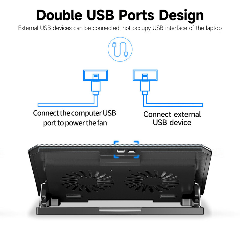 Q100 17 inčni ventilator za hlađenje prijenosnog računala s dva USB priključka Podloga za hlađenje prijenosnog računala Držač stalka za prijenosno računalo s 4 razine podesive visine