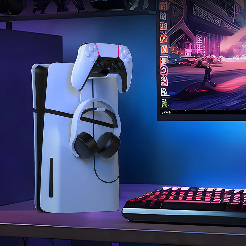 Kontroler za montiranje na zid i držač za pohranu slušalica Vješalica za slušalice koja štedi prostor Kuka za kontroler gamepada za PS5 Slim/PS5 konzolu