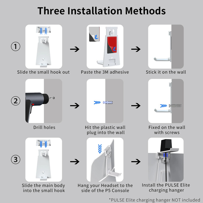Kontroler za montiranje na zid i držač za pohranu slušalica Vješalica za slušalice koja štedi prostor Kuka za kontroler gamepada za PS5 Slim/PS5 konzolu