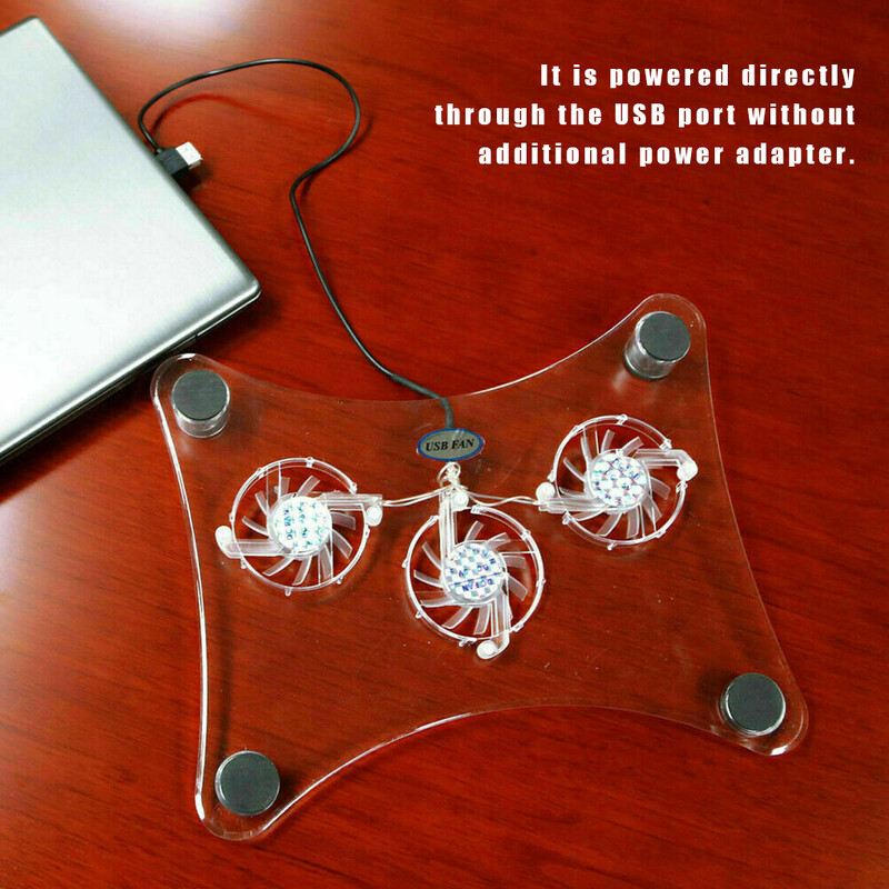 Kompiuterio aušinimo padėklas 3 ventiliatoriai plastikinis USB nešiojamasis kompiuteris LED šviesos radiatoriaus aušintuvo stovas 13 colių kompiuteriui