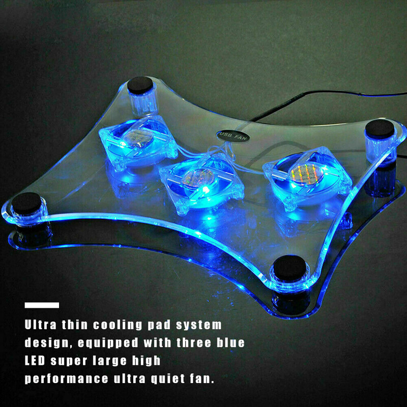 Kompiuterio aušinimo padėklas 3 ventiliatoriai plastikinis USB nešiojamasis kompiuteris LED šviesos radiatoriaus aušintuvo stovas 13 colių kompiuteriui