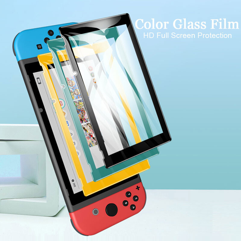 Spalvotas lenktas kraštas grūdintas stiklas, skirtas Nintendo Switch Viso dangčio ekrano apsauga NS Lite žaidimų konsolės grūdinta apsauginė plėvelė
