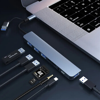 8-ΣΕ-2 USB HUB 3.0 USB-C HUB Dock Station 5Gbps Μετάδοση υψηλής ταχύτητας USB Splitter Τύπος C σε USB OTG Προσαρμογέας για υπολογιστή Macbook