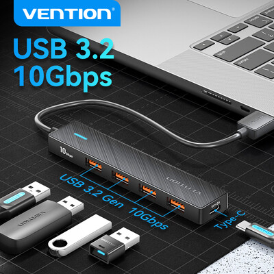 Vention USB šakotuvas 4 prievadų ABS šakotuvas USB 3.2 10Gbps nešiojamojo kompiuterio kelių skirstytuvų adapteris, skirtas Xiaomi Macbook PC kompiuterio priedams