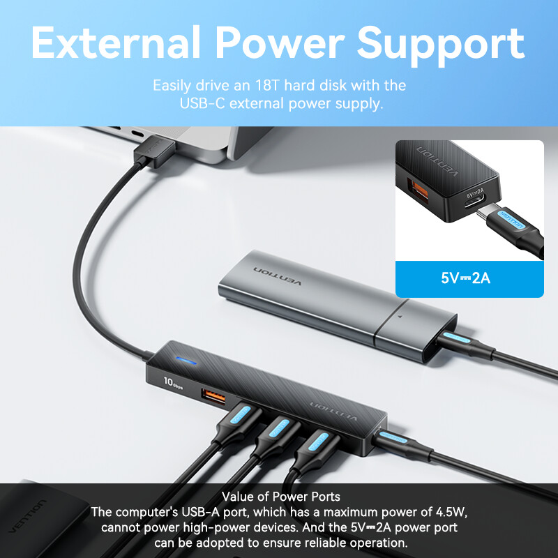 Vention Usb Hub 4 порта ABS Hub USB 3.2 10Gbps за лаптоп Multi Splitter Adapter за Xiaomi Macbook PC Компютърни аксесоари