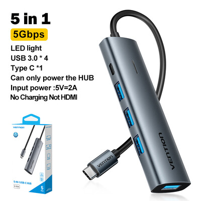Vention 5 in 1 USB C 3.2 3.0 HUB 4K 60Hz HDMI 100W Adapterio skirstytuvo kelių prievadų išplėtimas, skirtas MacBook Pro Samsung Xiaomi PC nešiojamam kompiuteriui