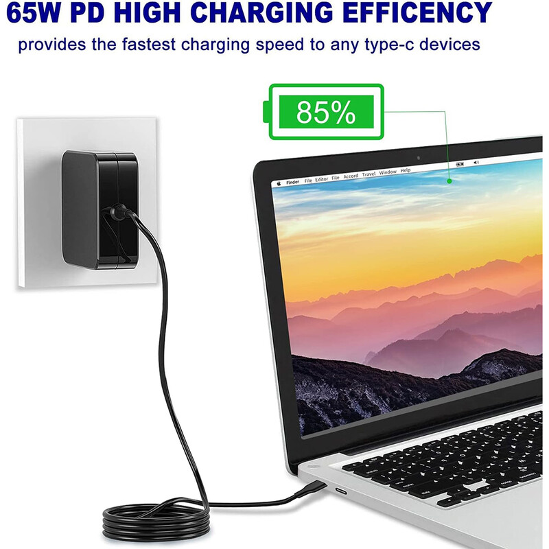 65 W USB C toiteadapter Type C Power PD seinakiirlaadija Fort Mac Book Pro, Dell Latitude, Lenovo, Huawei Matebook, HP sülearvutid