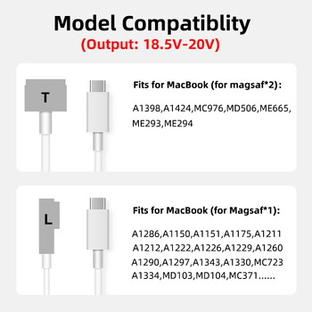 Καλώδιο γρήγορης φόρτισης φορητού υπολογιστή 100W για Macbook Air Pro USB C τύπου C σε προσαρμογέα μαγνητικού βύσματος για Magsaf* 1 2
