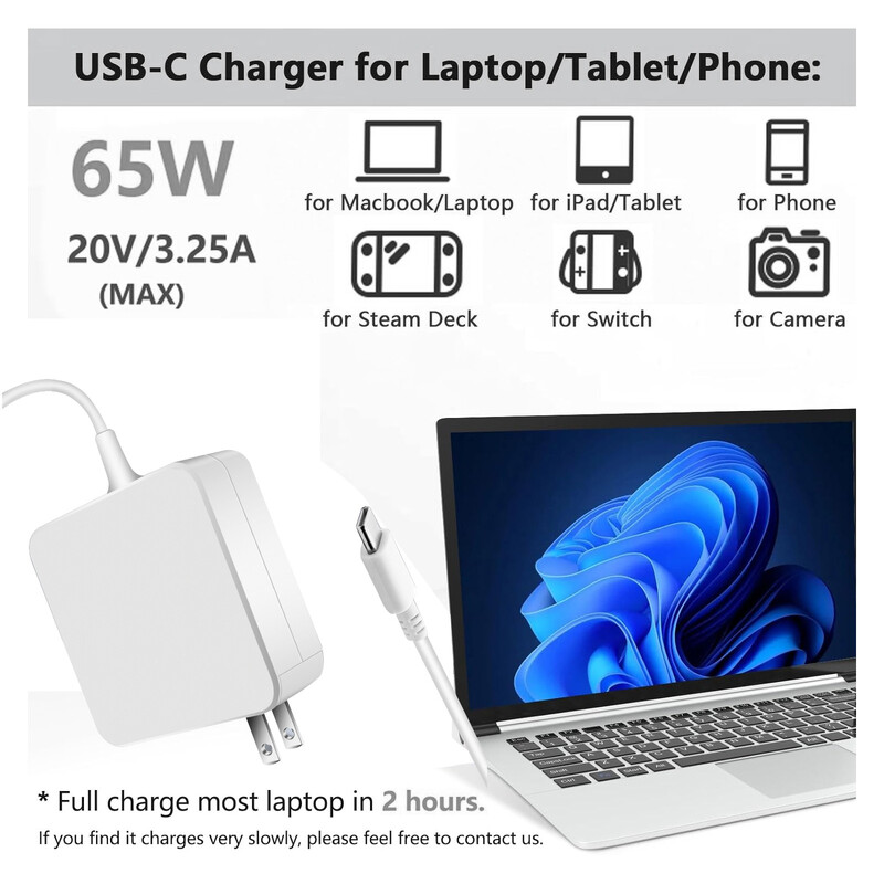 Reletech 65W USB C adapter za napajanje prijenosnog računala Tip C Power PD zidni brzi punjač Fort MacBook Dell Lenovo Huawei HP Notebook