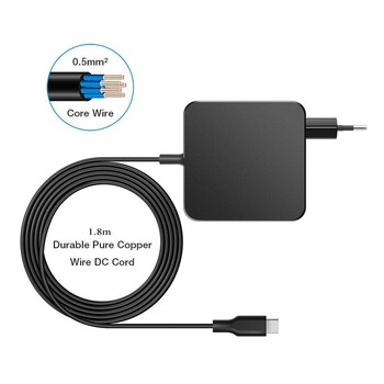 Προσαρμογέας φορητού υπολογιστή ΕΕ 90W 87W USB-C Type C 65W 45W Ισχύς φορτιστή 20V 4,5A για MacBook Pro A1706 A1708 A1719 Acer Spin 7 Dell XPS 13