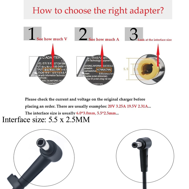 19V 3.42A 65W 5.5x2.5mm AC adapter punjač za laptop za Asus K401 A501 A501LB K501 K501LB K555L X452 K455L D552 R556L A550JK W419L