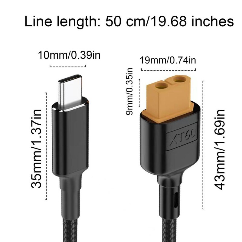 0,5M/1M XT60 na adapter kabela za punjenje Type-C za ToolkitRC SC100 pretvarač punjenja istosmjerne struje najlon 100W 5A kabel za brzo punjenje