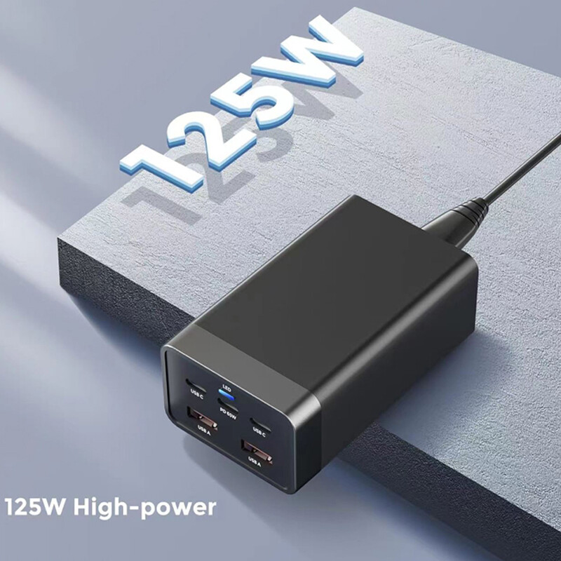 125W GaN stolni punjač 5-portna USB stanica za punjenje Quick 3.0 Type C PD 65W brzi punjač za iPhone15 14 13 za prijenosna računala Tablet