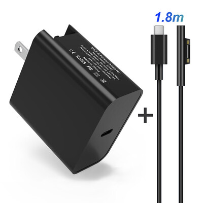 PD USB Type C lādētājs Microsoft Surface Pro 7/6/5/4/3 Go Book planšetdatora nomaiņa 15V/12V 2.58A 65W 44W uzlādes kabelis melns