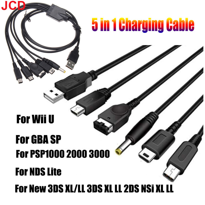JCD 5 u 1 USB kabel za punjenje za NOVI 3DS XL NDS Lite NDSI LL WII U punjač za GBA za PSP 1000/ 2000 3000 Gaming kabel
