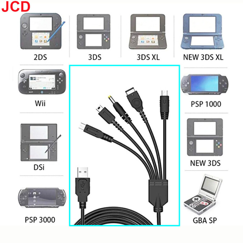 JCD 5 u 1 USB kabel za punjenje za NOVI 3DS XL NDS Lite NDSI LL WII U punjač za GBA za PSP 1000/ 2000 3000 Gaming kabel