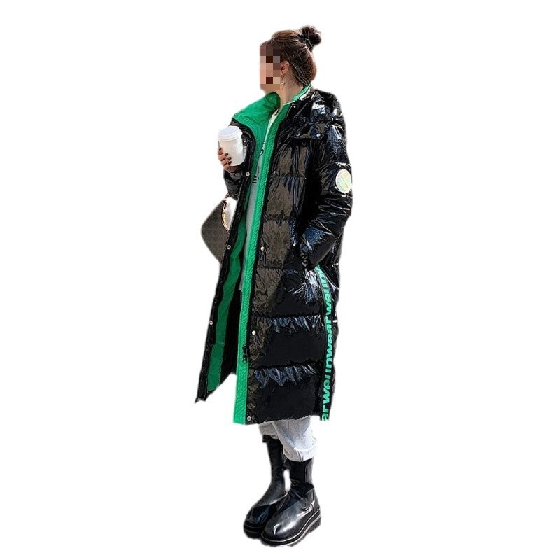 Jachetă strălucitoare de puf de lungime mijlocie, nelavabilă, 2024, nouă largi, iarnă, cu glugă, culoare contrastantă, haină caldă super groasă