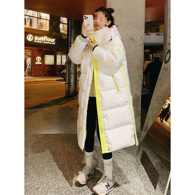 Jachetă strălucitoare de puf de lungime mijlocie, nelavabilă, 2024, nouă largi, iarnă, cu glugă, culoare contrastantă, haină caldă super groasă
