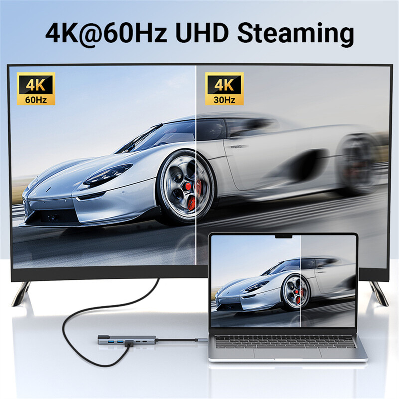 Gopala 6IN1 4K@60Hz HDMI USB C докинг станция с 2 USB-A 5Gbps RJ45 100M, USB C за iPhone 15/Mac/Dell/Acer/HP/ASUS