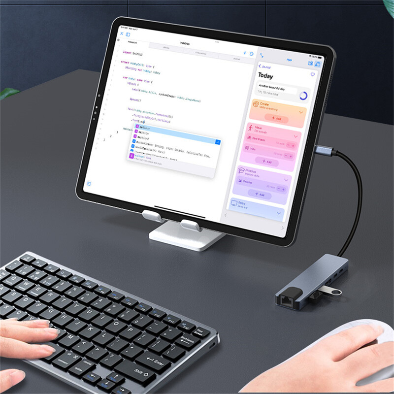 Gopala 6IN1 4K@60Hz HDMI USB C докинг станция с 2 USB-A 5Gbps RJ45 100M, USB C за iPhone 15/Mac/Dell/Acer/HP/ASUS