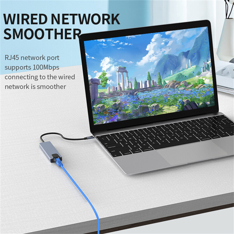 Gopala 6IN1 4K@60Hz HDMI USB C докинг станция с 2 USB-A 5Gbps RJ45 100M, USB C за iPhone 15/Mac/Dell/Acer/HP/ASUS