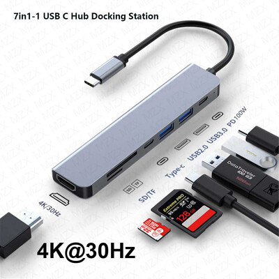 MZX 7 в 1 докинг станция за лаптоп 4K 30Hz 60Hz HDMI-съвместим концентратор USB хъб Multi-hub Тип C адаптер сплитер 3 0 докинг станция