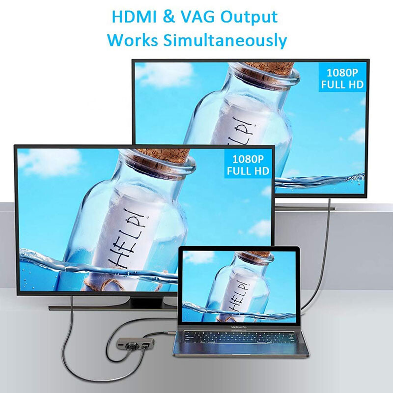 USB Type-C Hub Type-C Thounderbolt 3 To 4K HDMI-kompatibilan VGA adapter USB3.0 3.5mm Jack Audio za MacBook Pro Air 2020 Galaxy