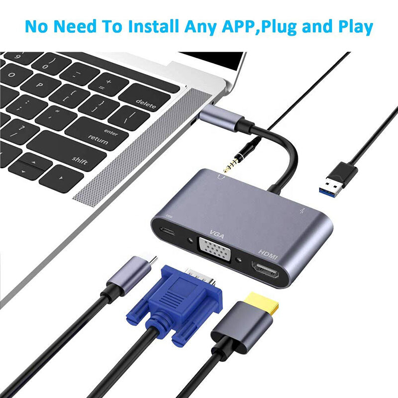 USB Type-C Hub Type-C Thounderbolt 3 To 4K HDMI-kompatibilan VGA adapter USB3.0 3.5mm Jack Audio za MacBook Pro Air 2020 Galaxy