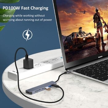 7 σε 1 USB C HUB Τύπος C 4K@30Hz HDMI-συμβατό USB 3.0 PD100W Σταθμός σύνδεσης προσαρμογέα πολλαπλών θυρών για φορητό υπολογιστή Dell Nintendo Switch