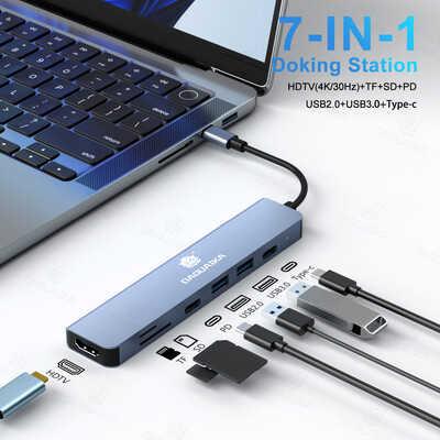 7 viename C tipo USB C HUB 4K@30Hz su HDMI suderinama USB 3.0 PD100W kelių prievadų adapterio prijungimo stotis, skirta nešiojamajam kompiuteriui „Dell Nintendo Switch“