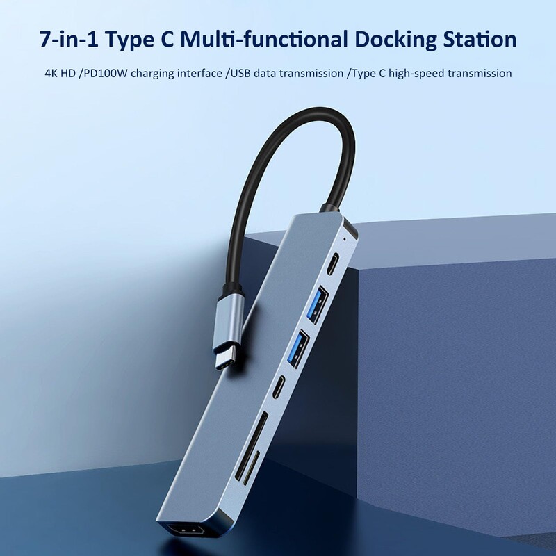 7 u 1 USB C HUB Tip C 4K@30Hz HDMI-kompatibilan USB 3.0 PD100W Multiport adapter Docking Station za prijenosno računalo Dell Nintendo Switch