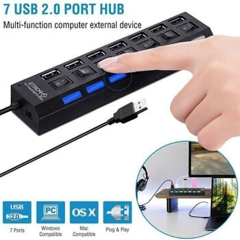 USB Hub 7-in-1 Adapter Multi Ports Use Adapter Power Extensor USB 2.0 PC Αξεσουάρ υπολογιστή Διακόπτης USB για φορητό υπολογιστή θύρας USB