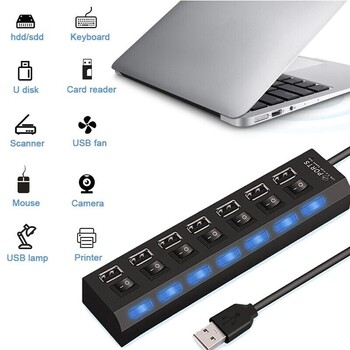 USB Hub 7-in-1 Adapter Multi Ports Use Adapter Power Extensor USB 2.0 PC Αξεσουάρ υπολογιστή Διακόπτης USB για φορητό υπολογιστή θύρας USB