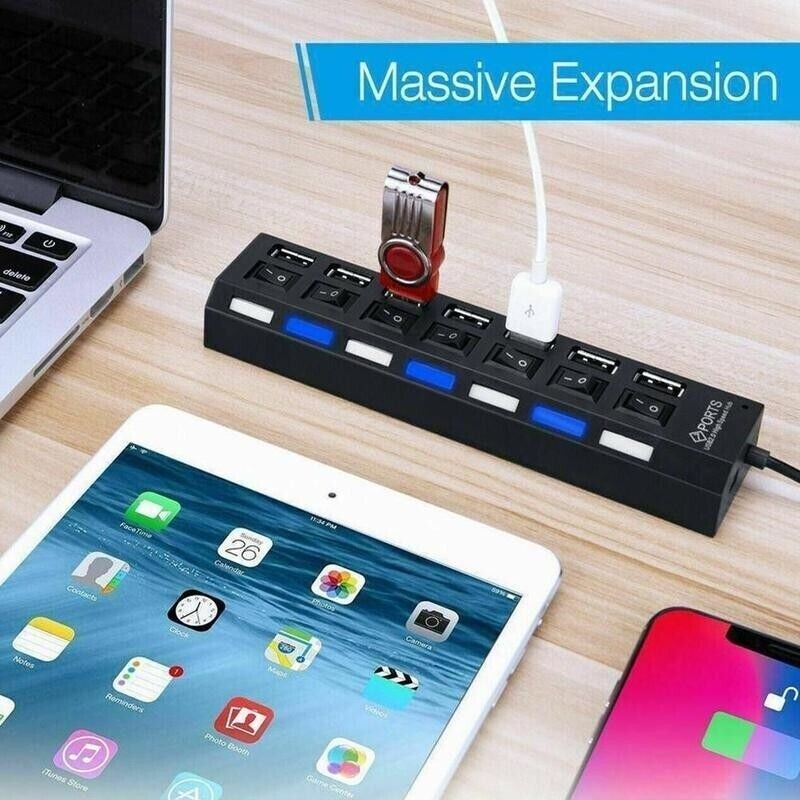USB hub 7-u-1 adapter Multi ports Koristite strujni adapter Ekstenzor USB 2.0 PC Računalni dodaci Prekidač USB za PC Usb Port Laptop