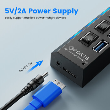 Usb Hub 3.0 Hub Usb Splitter Πολλές θύρες Multi Usb Hub 3.0 Hab Power Adapter Extensor Αξεσουάρ υπολογιστή Διακόπτης USB για το σπίτι