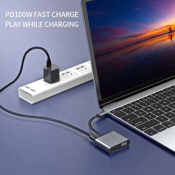 Gopala USB C Hub/Adapter 4 σε 1 με έξοδο 4K HDMI, USB 3.0, VGA 1080P, 100W PD για MacBook Pro/Air, Dell XPS