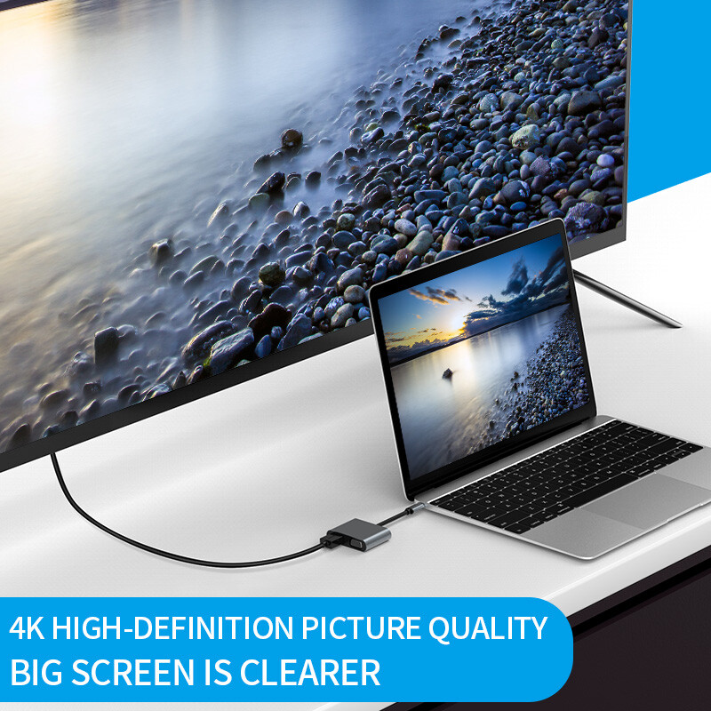 Gopala USB C centrmezgls/adapteris 4 vienā ar 4K HDMI izvadi, USB 3.0, VGA 1080P, 100 W PD priekš MacBook Pro/Air, Dell XPS