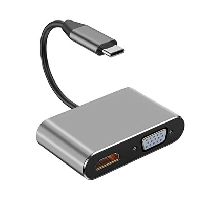 4-в-1 адаптерен хъб тип C към HDTV VGA USB 3.0 цифров AV многопортов адаптер с TYPE-C PD порт за зареждане, съвместим