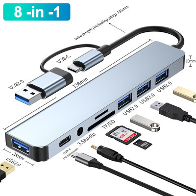 USB C dokstacija 4K30Hz C tipa centrmezgls USB C sadalītājs klēpjdatora adapteris Macbook Air M1iPad Pro RJ45 datora piederumi USB 3.0 centrmezgls